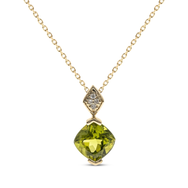Cushion-Cut Peridot & Diamond Accent Necklace 10K Yellow Gold 18