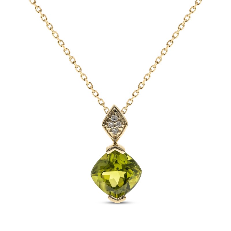 Main Image 1 of Cushion-Cut Peridot & Diamond Accent Necklace 10K Yellow Gold 18&quot;