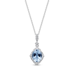 Oval-Cut Aquamarine & Diamond Necklace 1/4 ct tw 14K White Gold 18"