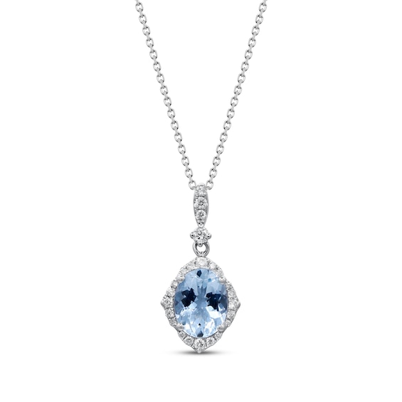 Oval-Cut Aquamarine & Diamond Necklace 1/4 ct tw 14K White Gold 18"