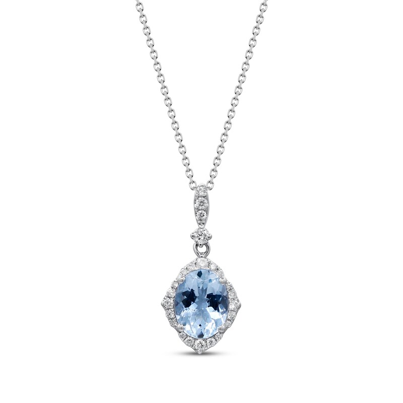 Main Image 1 of Oval-Cut Aquamarine & Diamond Necklace 1/4 ct tw 14K White Gold 18"