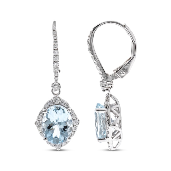 Oval-Cut Aquamarine & Diamond Dangle Earrings 1/2 ct tw 14K White Gold