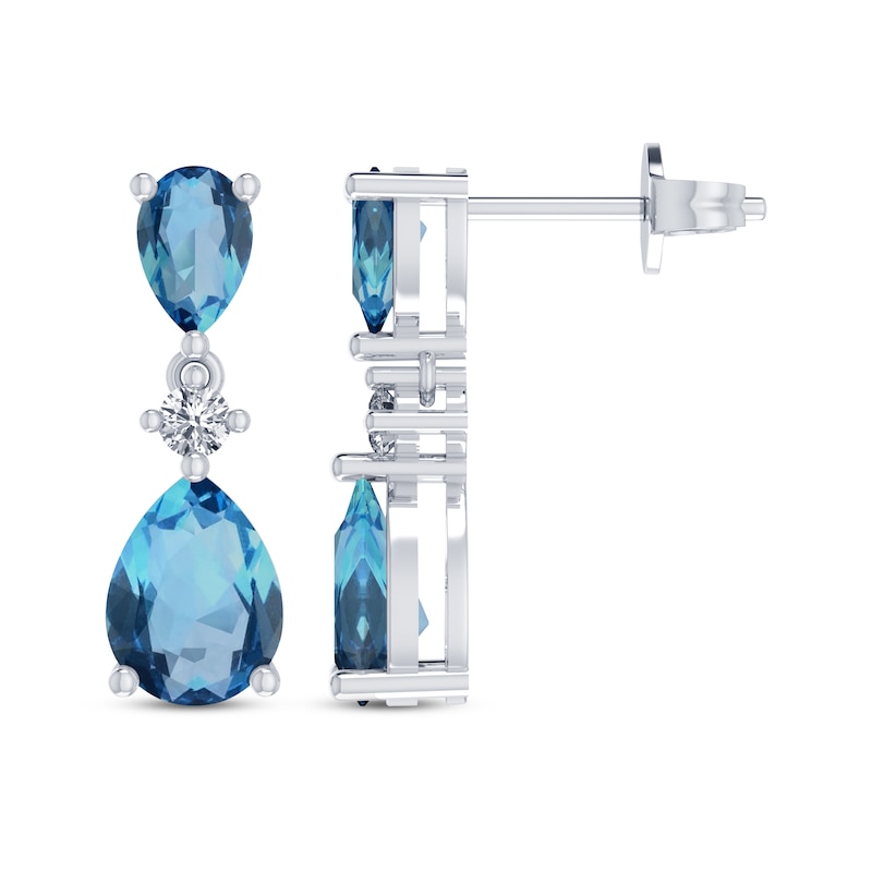 Main Image 1 of Pear-Shaped Swiss Blue Topaz & White Lab-Created Sapphire Dangle Earrings Sterling Silver