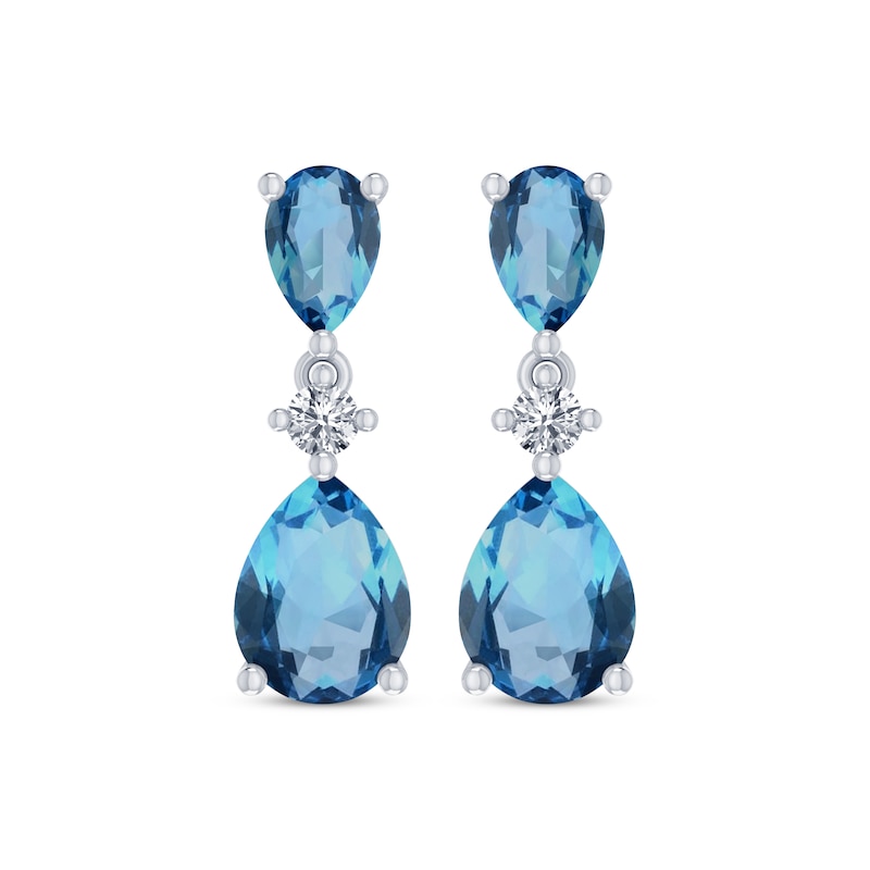 Main Image 2 of Pear-Shaped Swiss Blue Topaz & White Lab-Created Sapphire Dangle Earrings Sterling Silver