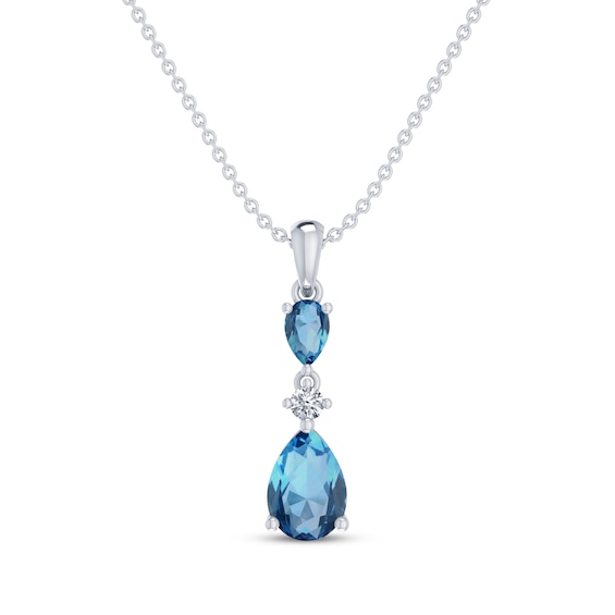Pear-Shaped Swiss Blue Topaz & White Lab-Created Sapphire Drop Necklace Sterling Silver 18"