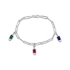Thumbnail Image 1 of Octagon-Cut Lab-Created Emerald, Lab-Created Ruby, Blue & White Lab-Created Sapphire Bracelet Sterling Silver 7.5"