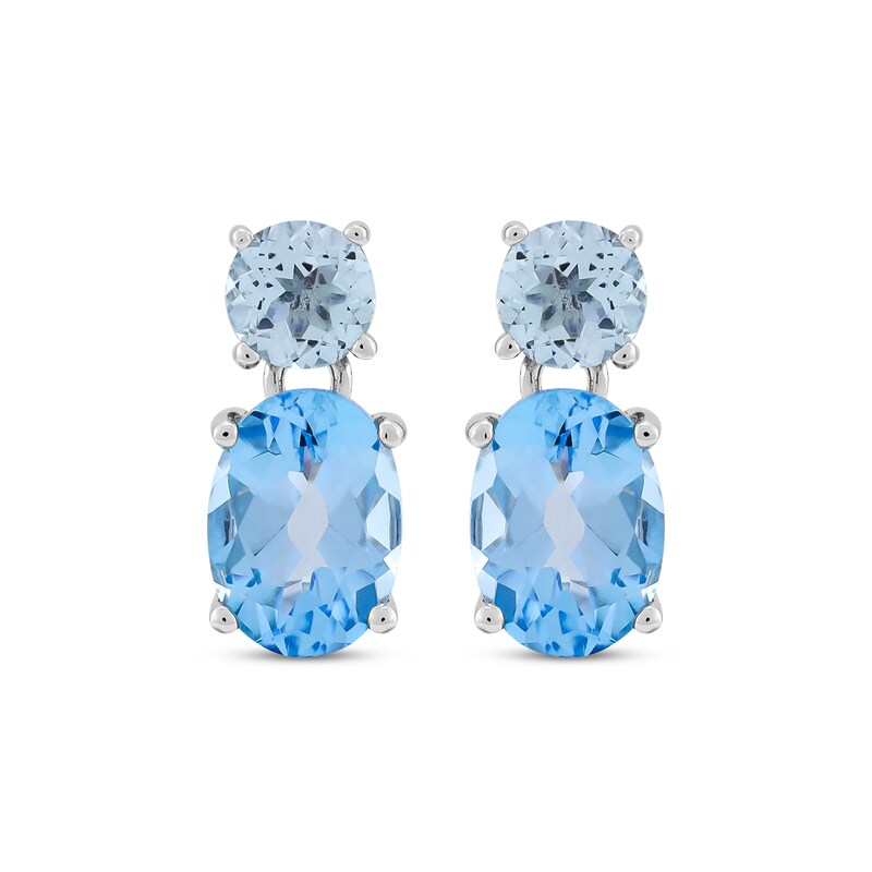 Main Image 2 of Oval-Cut Swiss Blue & Round-Cut Sky Blue Topaz Dangle Earrings Sterling Silver