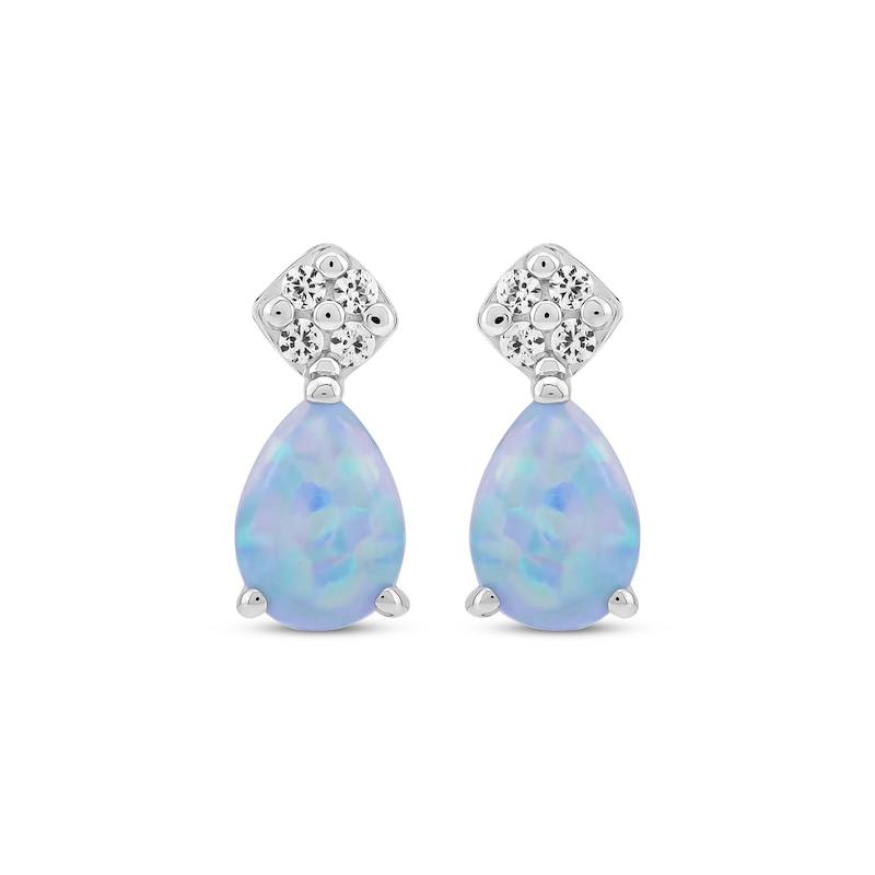 Main Image 2 of Pear-Shaped Blue Lab-Created Opal & White Lab-Created Sapphire Earrings Sterling Silver