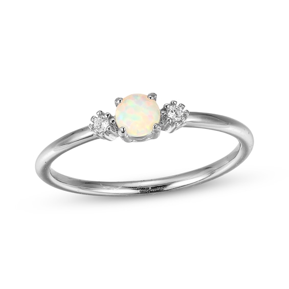 Lab-Created Opal & White Lab-Created Sapphire Stackable Ring Sterling Silver