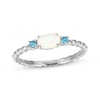 Thumbnail Image 1 of Oval-Cut Lab-Created Opal & London Blue Topaz Beaded Stackable Ring Sterling Silver