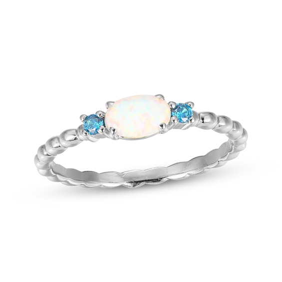 Oval-Cut Lab-Created Opal & London Blue Topaz Beaded Stackable Ring Sterling Silver