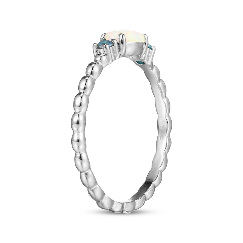 Main Image 2 of Oval-Cut Lab-Created Opal & London Blue Topaz Beaded Stackable Ring Sterling Silver