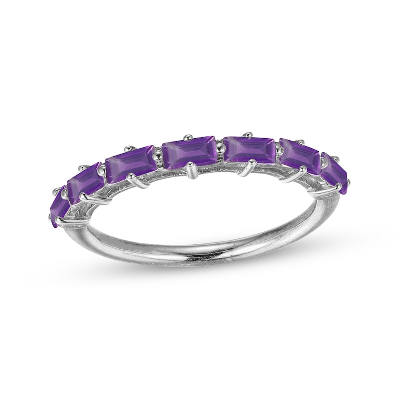 Baguette-Cut Amethyst Stackable Ring Sterling Silver