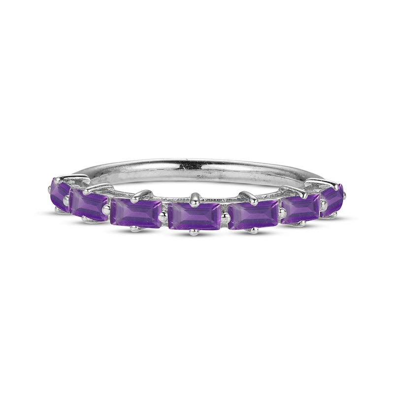 Baguette-Cut Amethyst Stackable Ring Sterling Silver