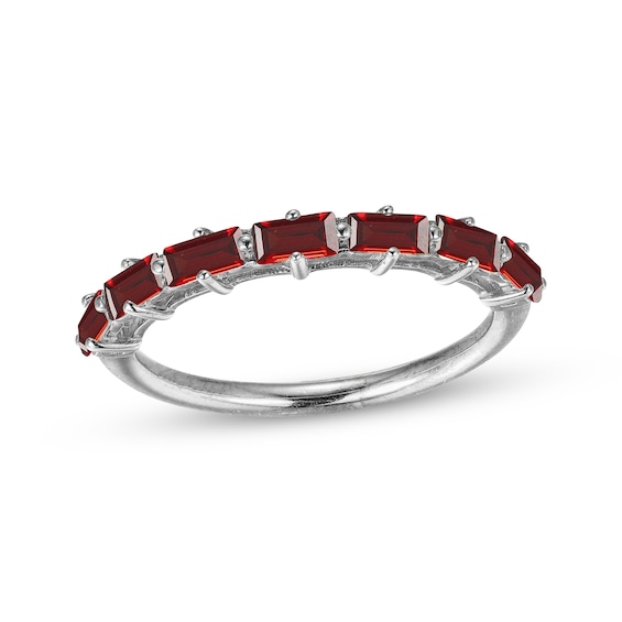 Baguette-Cut Garnet Stackable Ring Sterling Silver