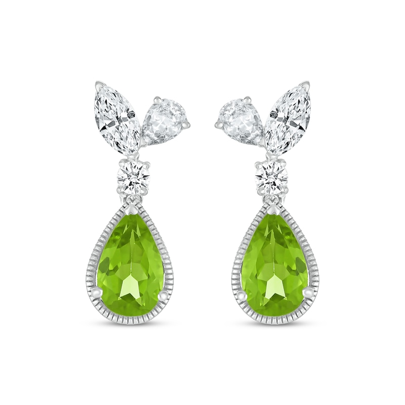 Pear-Shaped Peridot & Pear-Shaped, Marquise & Round-Cut White Lab-Created Sapphire Drop Earrings Sterling Silver