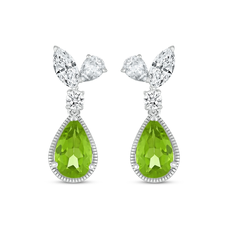 Main Image 2 of Pear-Shaped Peridot & Pear-Shaped, Marquise & Round-Cut White Lab-Created Sapphire Drop Earrings Sterling Silver