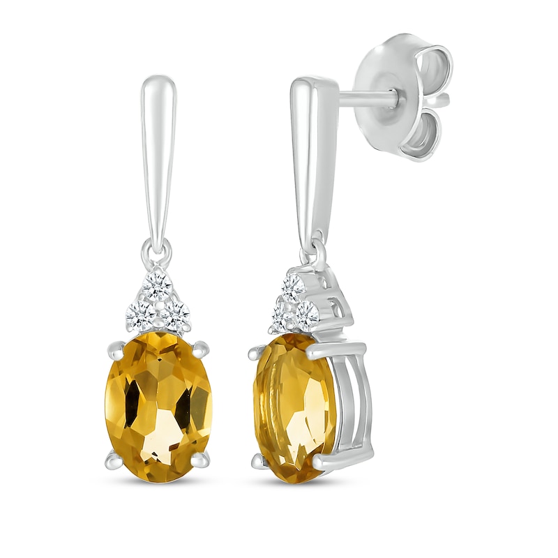 Oval-Cut Citrine & White Lab-Created Sapphire Drop Earrings Sterling Silver