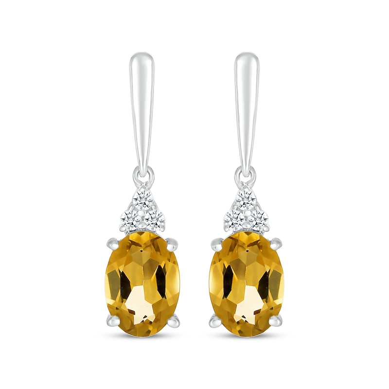 Main Image 2 of Oval-Cut Citrine & White Lab-Created Sapphire Drop Earrings Sterling Silver