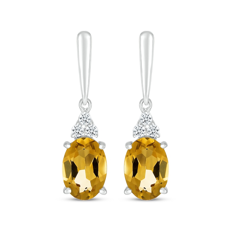 Oval-Cut Citrine & White Lab-Created Sapphire Drop Earrings Sterling Silver