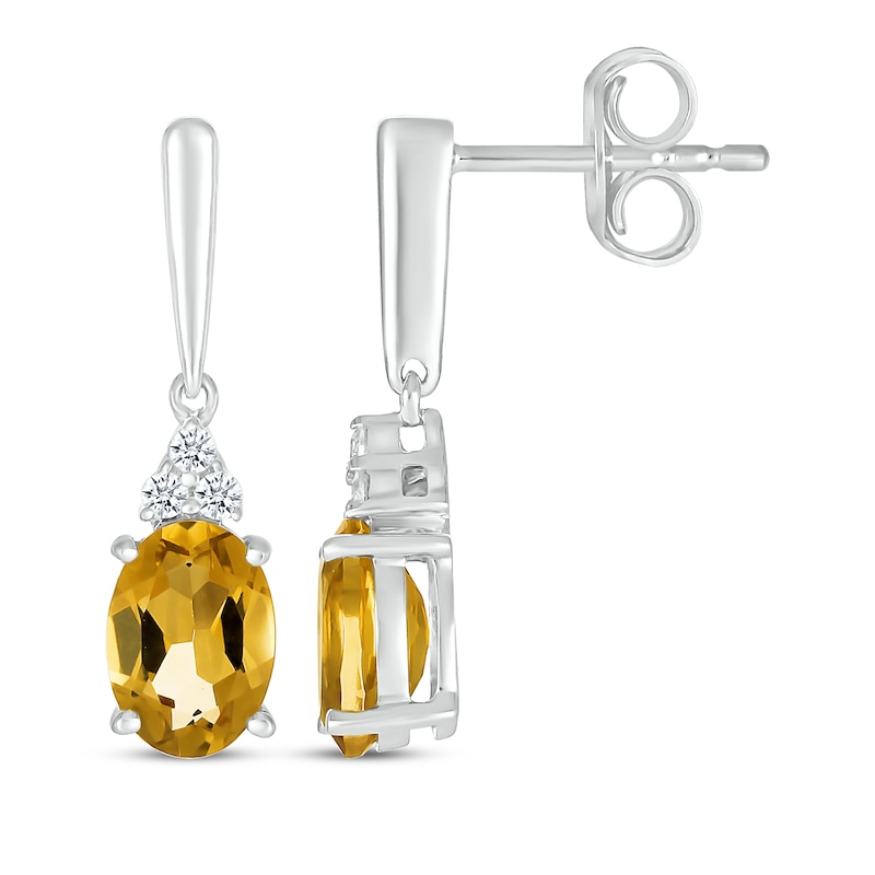 Main Image 3 of Oval-Cut Citrine & White Lab-Created Sapphire Drop Earrings Sterling Silver
