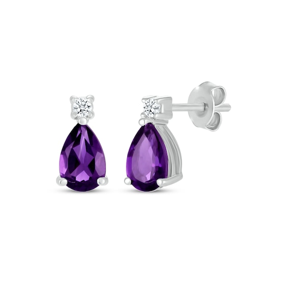 Pear-Shaped Amethyst & White Lab-Created Sapphire Earrings Sterling Silver
