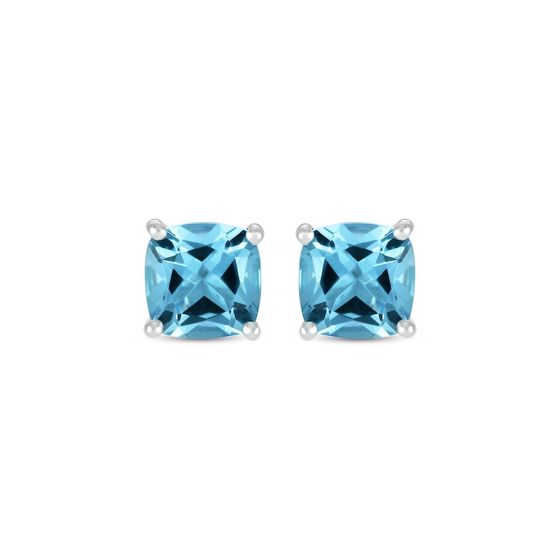 Main Image 2 of Cushion-Cut London Blue Topaz Solitaire Stud Earrings 10K White Gold