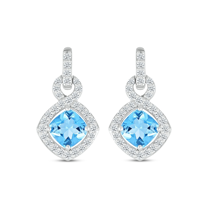 Main Image 2 of Cushion-Cut Swiss Blue Topaz & White Lab-Created Sapphire Doorknocker Drop Earrings Sterling Silver