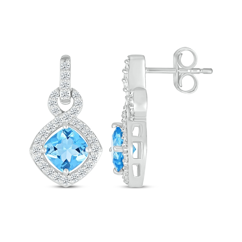 Main Image 3 of Cushion-Cut Swiss Blue Topaz & White Lab-Created Sapphire Doorknocker Drop Earrings Sterling Silver