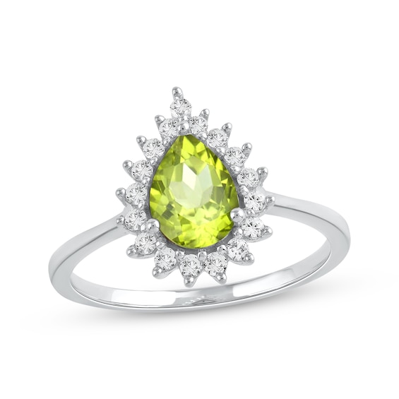 Pear-Shaped Peridot & White Lab-Created Sapphire Ring Sterling Silver