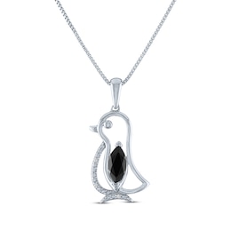 Marquise-Cut Black Onyx & Diamond Accent Penguin Necklace Sterling Silver 18&quot;