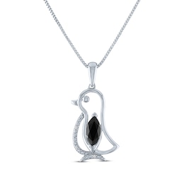 Marquise-Cut Black Onyx & Diamond Accent Penguin Necklace Sterling Silver 18"