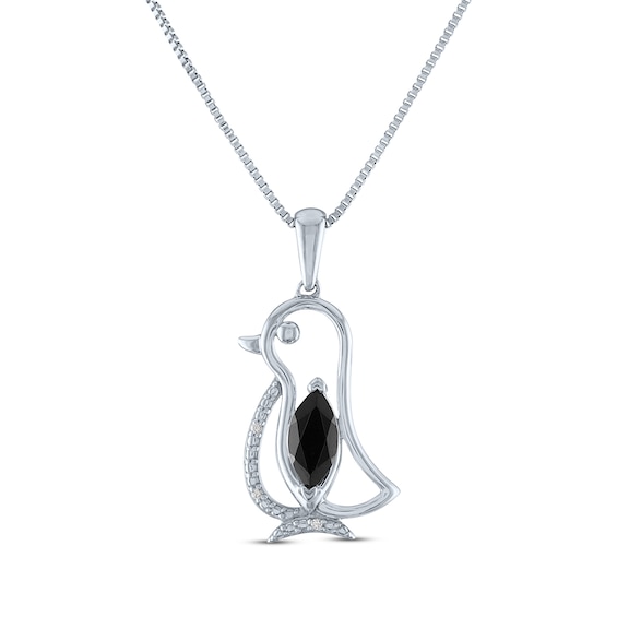 Marquise-Cut Black Onyx & Diamond Accent Penguin Necklace Sterling Silver 18"