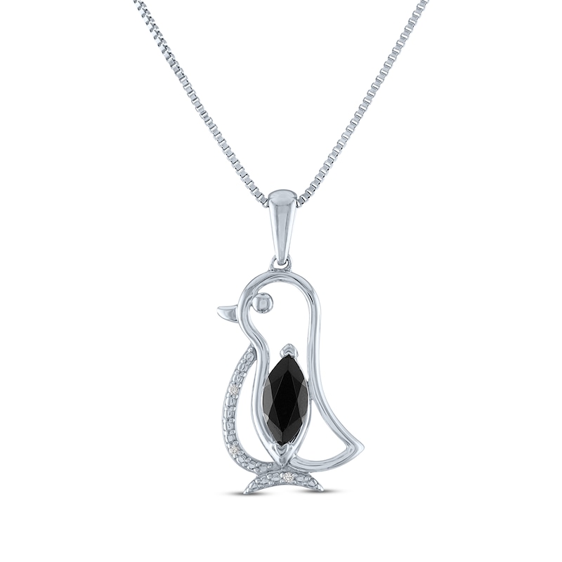 Main Image 1 of Marquise-Cut Black Onyx & Diamond Accent Penguin Necklace Sterling Silver 18&quot;