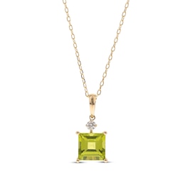 Square-Cut Peridot & Diamond Necklace 1/20 ct tw 10K Yellow Gold 18"