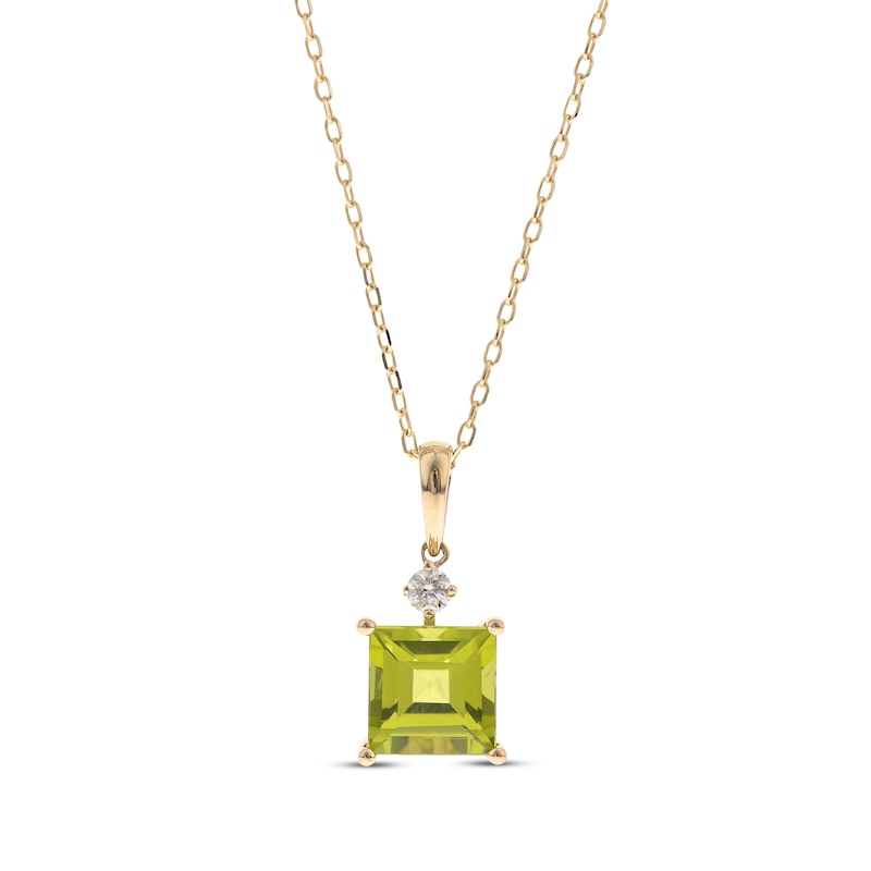 Square-Cut Peridot & Diamond Necklace 1/20 ct tw 10K Yellow Gold 18"