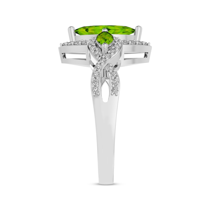 Main Image 2 of Marquise-Cut Peridot & White Lab-Created Sapphire Three-Stone Ring Sterling Silver