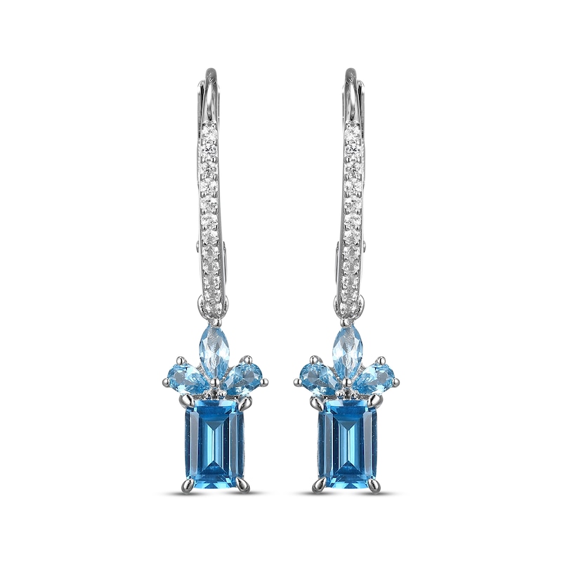Main Image 2 of Multi-Shape London & Swiss Blue Topaz, White Lab-Created Sapphire Drop Earrings Sterling Silver