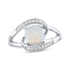 Thumbnail Image 1 of Cushion-Cut Lab-Created Opal & White Lab-Created Sapphire Swirl Ring Sterling Silver