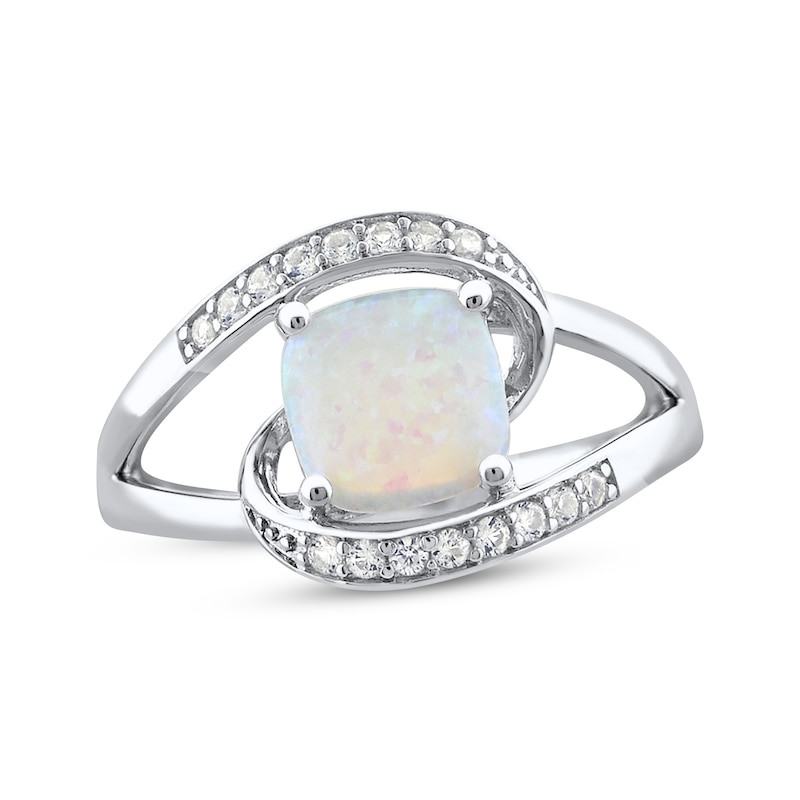 Cushion-Cut Lab-Created Opal & White Lab-Created Sapphire Swirl Ring Sterling Silver