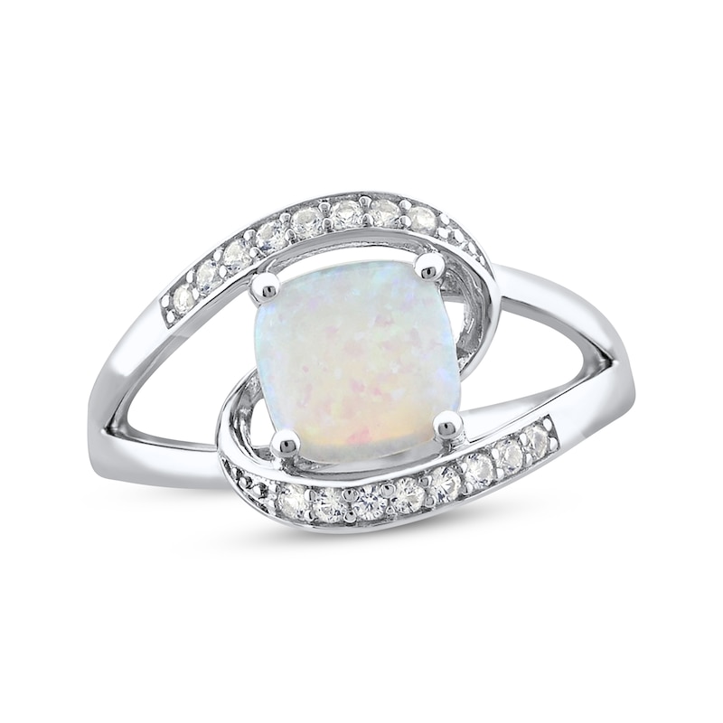 Main Image 1 of Cushion-Cut Lab-Created Opal & White Lab-Created Sapphire Swirl Ring Sterling Silver
