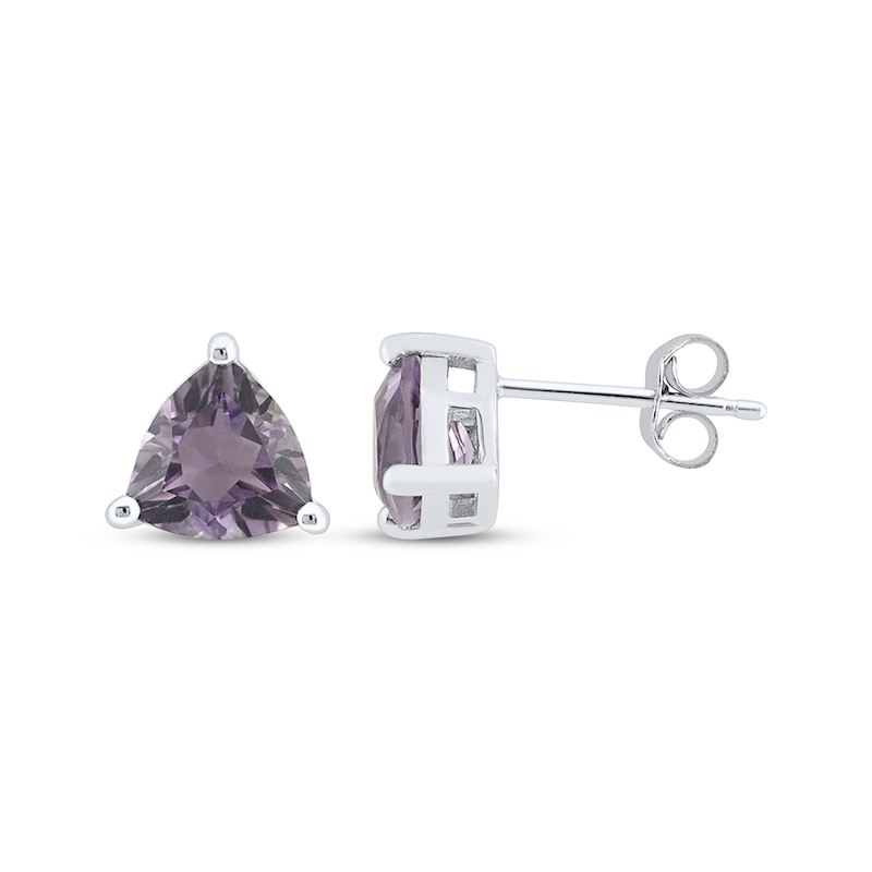 Trillion-Cut Amethyst Solitaire Stud Earrings Sterling Silver