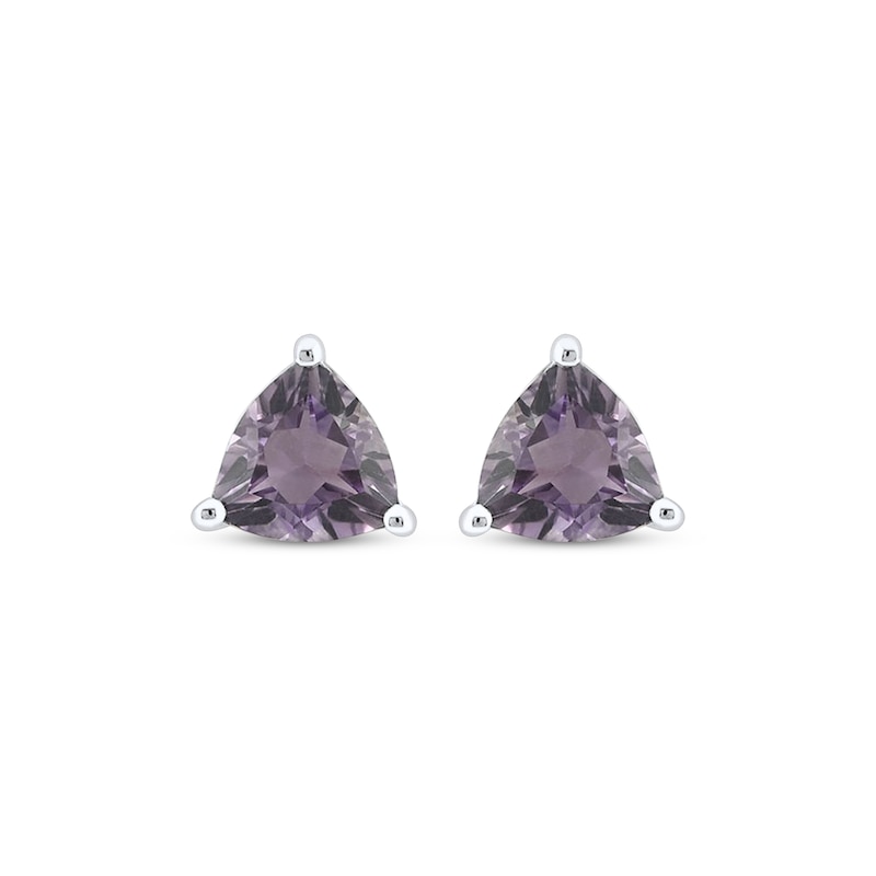 Trillion-Cut Amethyst Solitaire Stud Earrings Sterling Silver