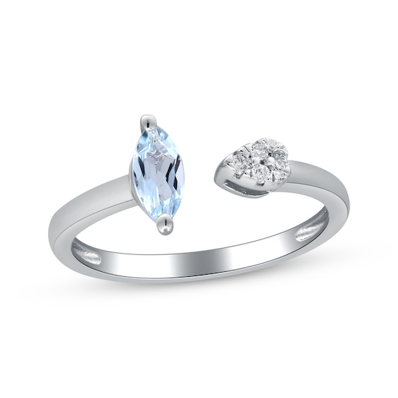 Marquise-Cut Aquamarine & Diamond Deconstructed Ring 1/20 ct tw Sterling Silver