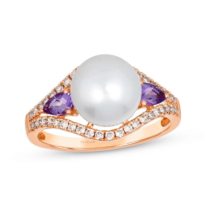 Main Image 1 of Le Vian Cultured Pearl & Amethyst Ring 1/3 ct tw Diamonds 14K Strawberry Gold