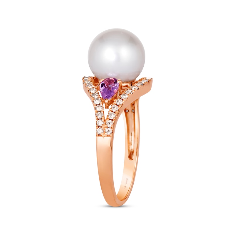 Main Image 2 of Le Vian Cultured Pearl & Amethyst Ring 1/3 ct tw Diamonds 14K Strawberry Gold