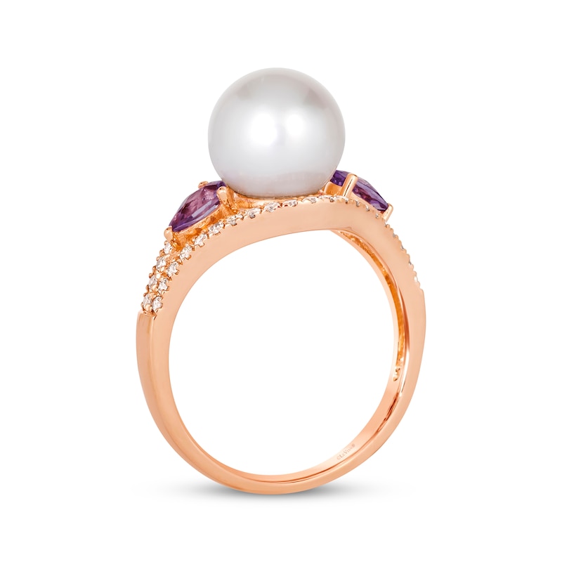 Main Image 3 of Le Vian Cultured Pearl & Amethyst Ring 1/3 ct tw Diamonds 14K Strawberry Gold