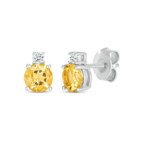 Citrine & White Lab-Created Sapphire Stud Earrings Sterling Silver