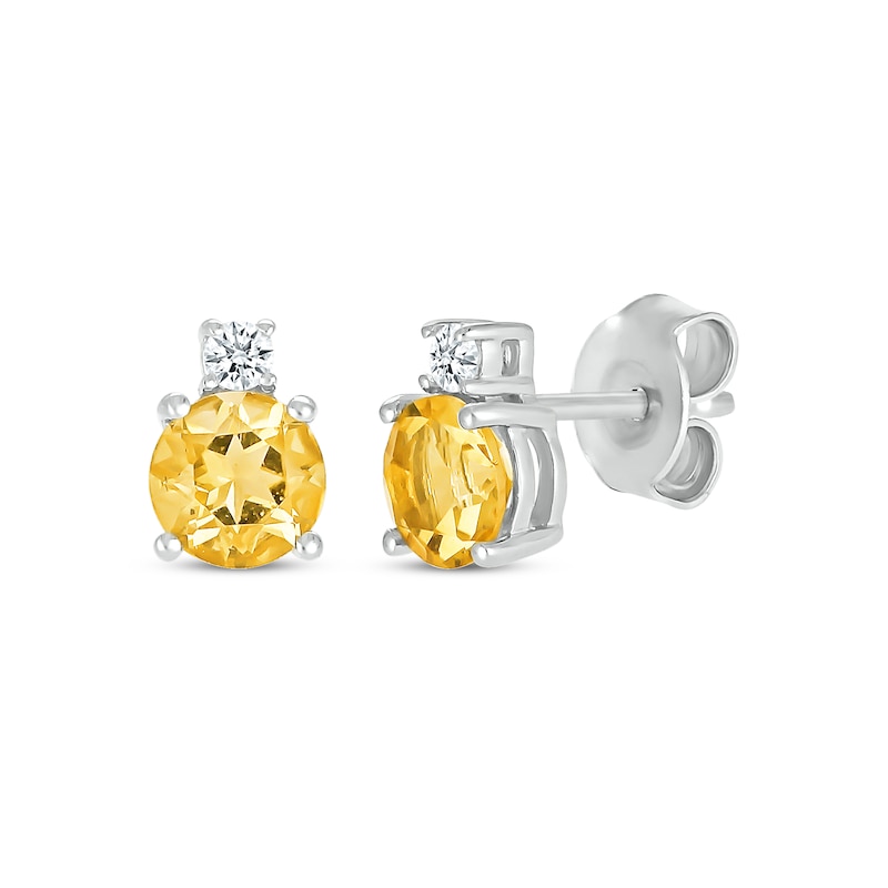 Main Image 1 of Citrine & White Lab-Created Sapphire Stud Earrings Sterling Silver