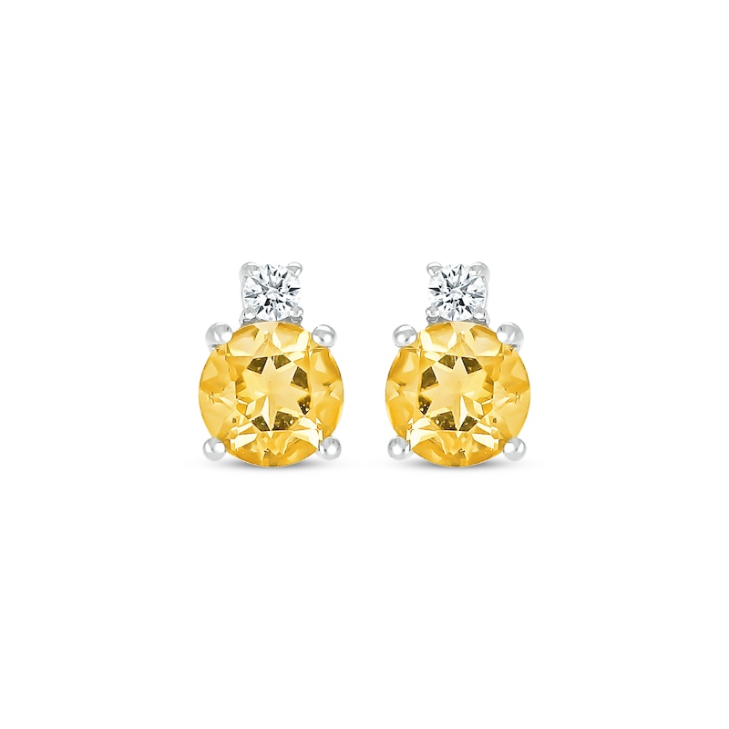 Citrine & White Lab-Created Sapphire Stud Earrings Sterling Silver